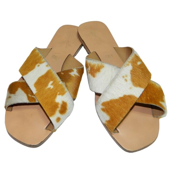 Seychelles Womens Cowhide Leather Sandals Size 7.5 Made In Italy Brown Tan Cow - Picture 2 of 14